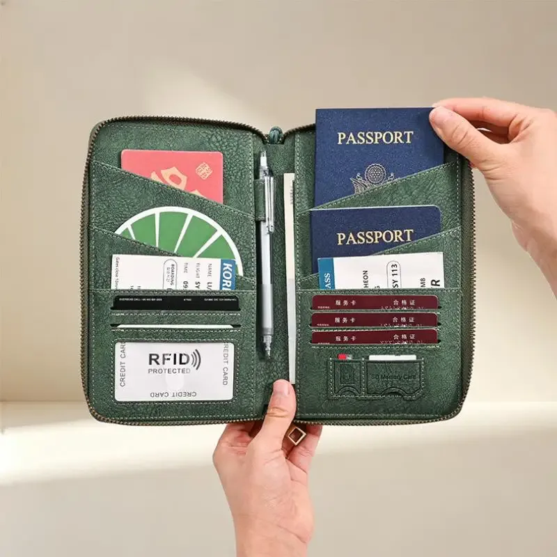porte-passeport anti-rfid multifonctionnel, organiseur de documents de voyage, sac de rangement pour billets, portefeuille pour plusieurs passeports