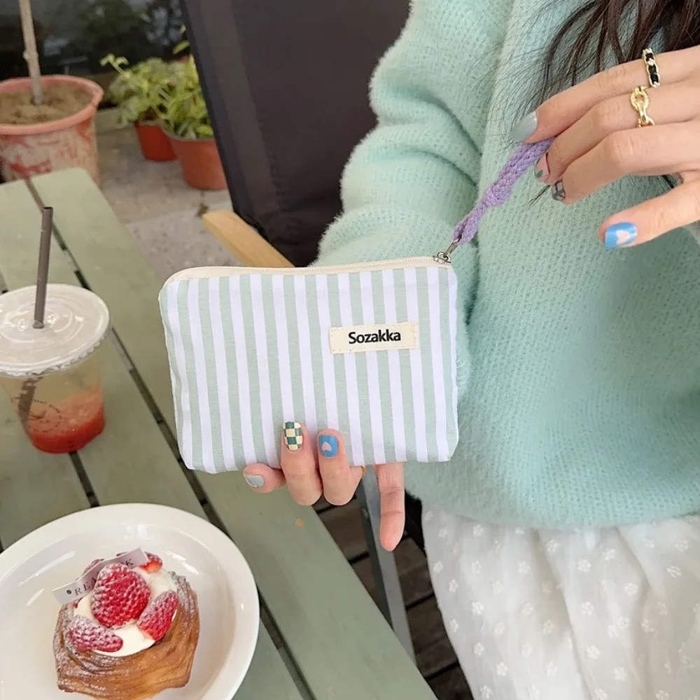 petit sac de maquillage cosmétique, mini sacs de rangement en toile rayés pour femmes, étui de maquillage pour rouge à lèvres, sac à main mignon pour enfants, pochette pour pièces de monnaie