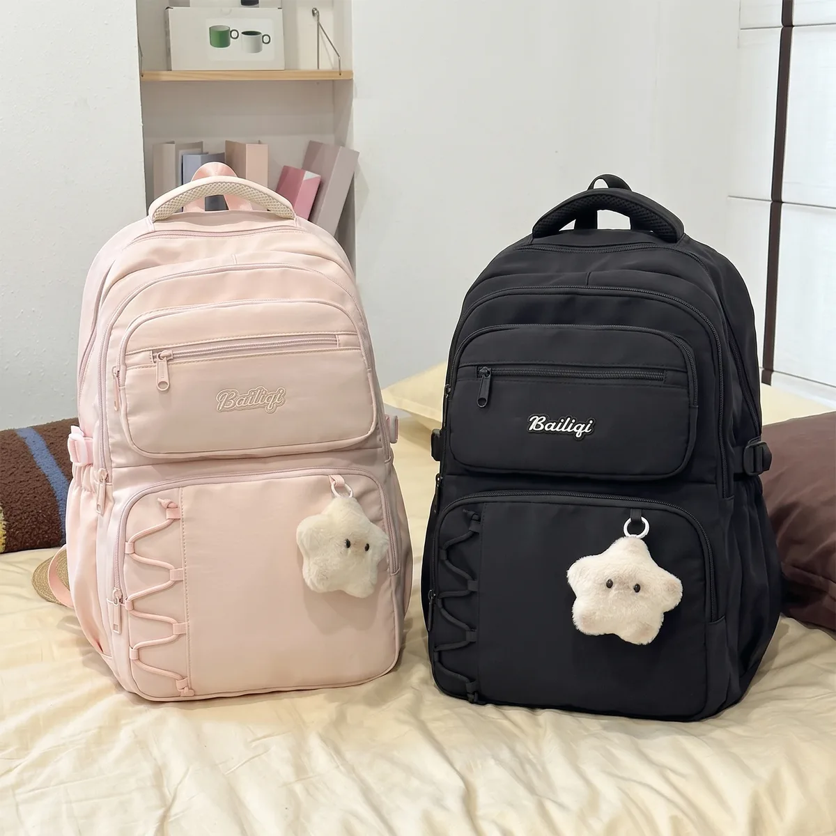 sac à dos esthétique pour jeunes femmes, style coréen, en nylon, multi-compartiments, sac de voyage