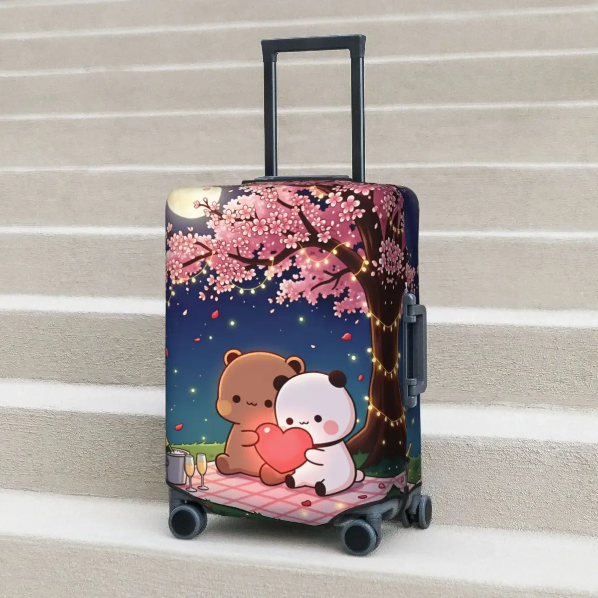 housse de valise panda bears bubu et dudu, protection professionnelle pour les voyages, étui à bagages pratiqu