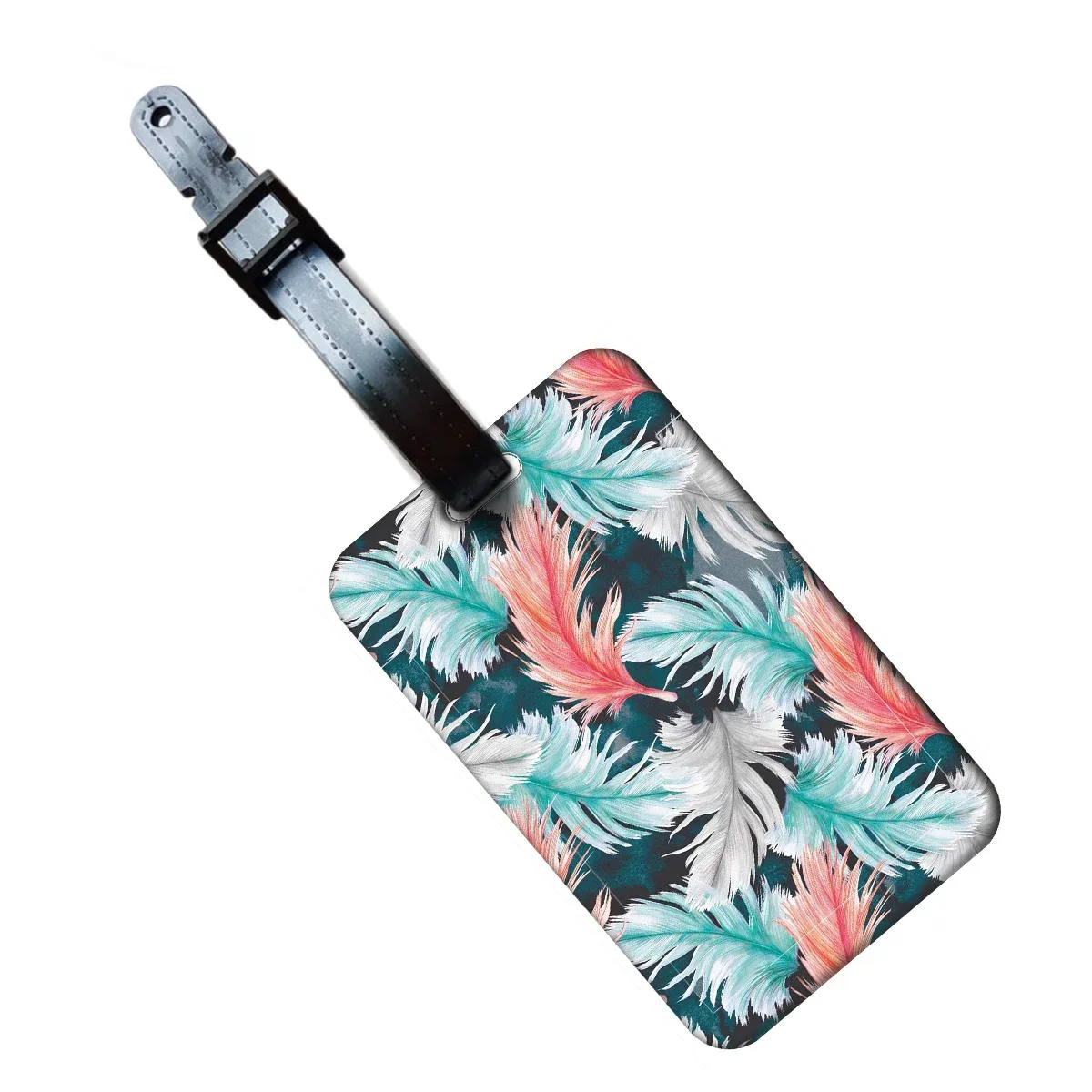 étiquette de bagage motif fleurs et plantes, plume, pour valise et sac à dos, anti-perte, porte-carte d'identification, accessoires de mode pour bagages, cadeaux