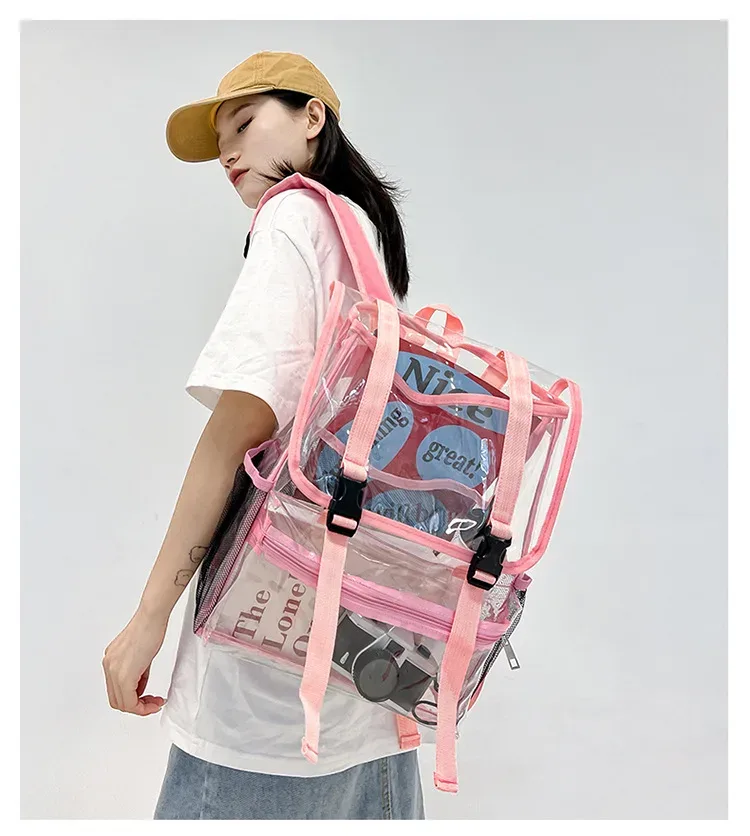sac à dos transparent pour ordinateur portable en pvc, imperméable, décontracté, grande capacité, simple, portable, transparent, solide, pour femmes et hommes
