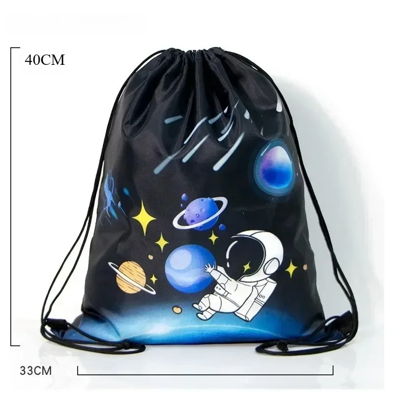 sac à dos à cordon de serrage avec imprimé espace et dessin animé, sac de sport de grande capacité, sac de rangement de voyage imperméable