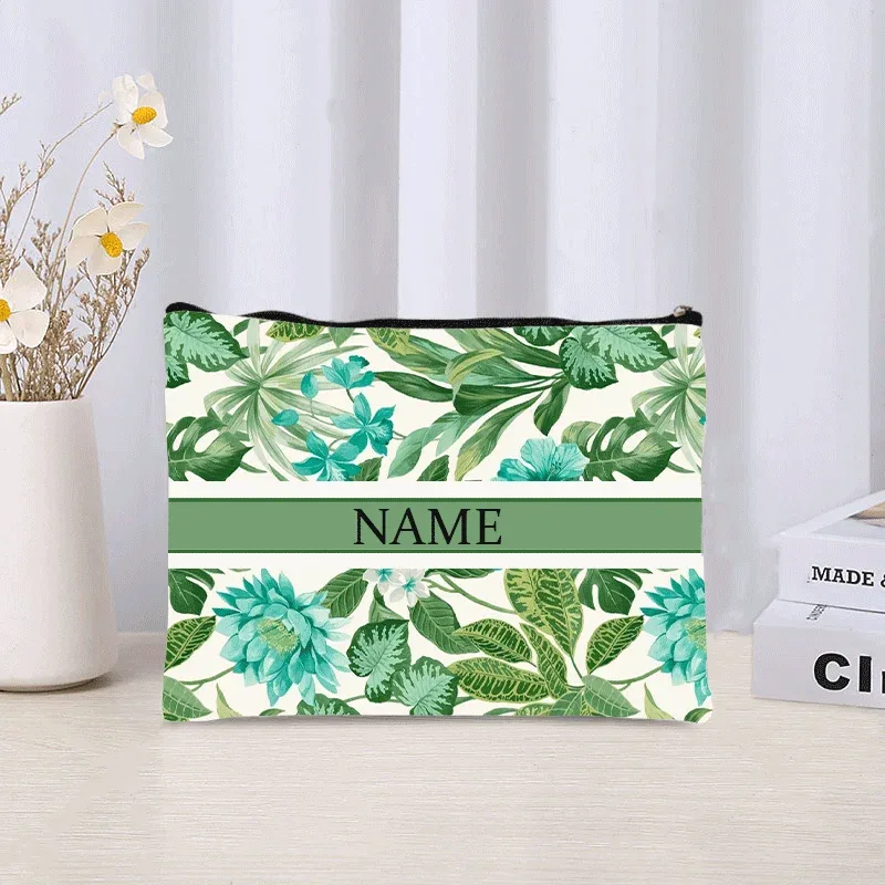 pochette de maquillage personnalisée de luxe avec nom floral, pochette de maquillage personnalisée, organisateur de rouge à lèvres de voyage, pochette de maquillage tendance, sac à main en toile