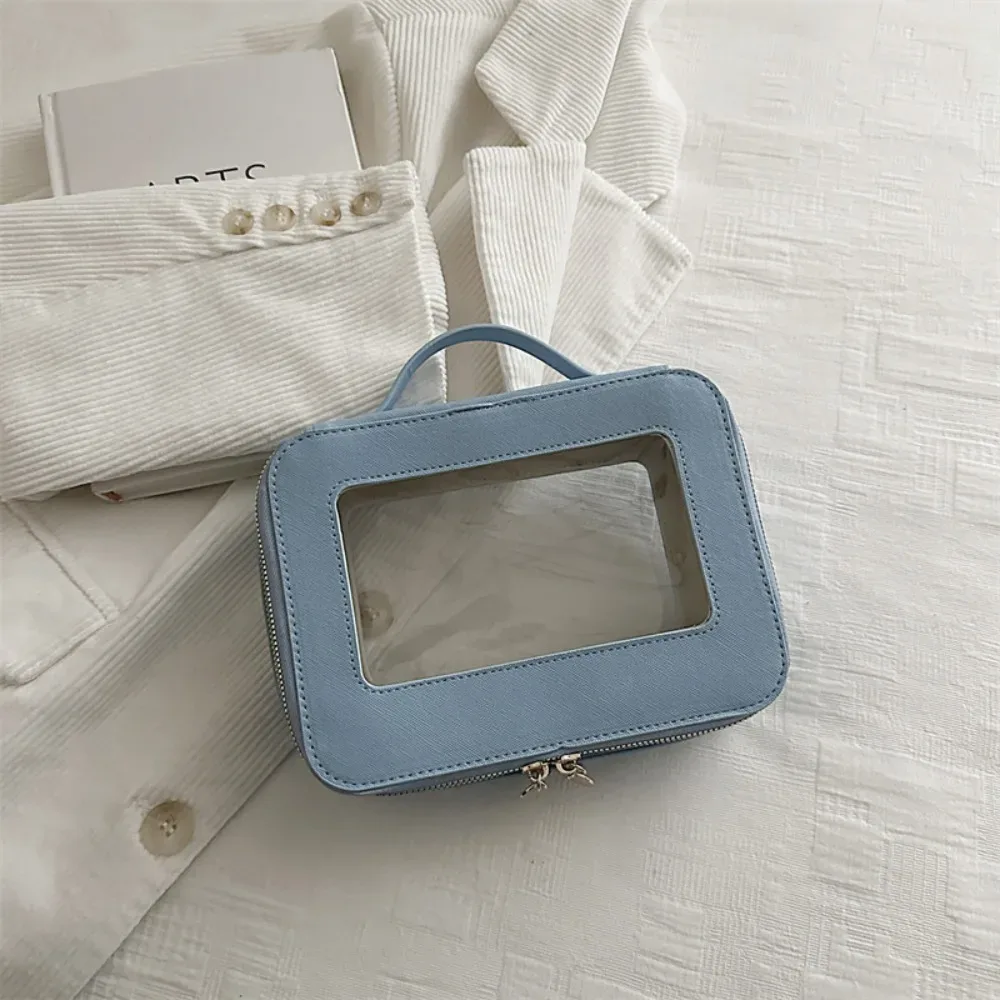 sac de voyage transparent simple en pvc, grande capacité, sac de maquillage, sac carré à poignée, sac à main