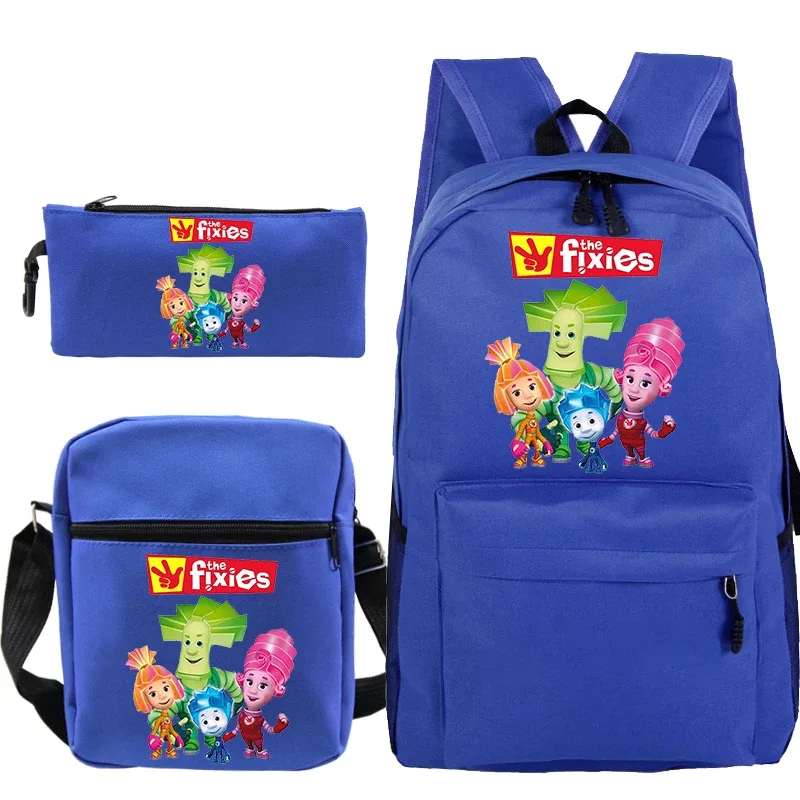 3 pièces nouveau ensemble de sac à dos imprimé the fixies avec sacs à bandoulière trousse à crayons cartable léger pour enfants sac à dos de voyage en plein air