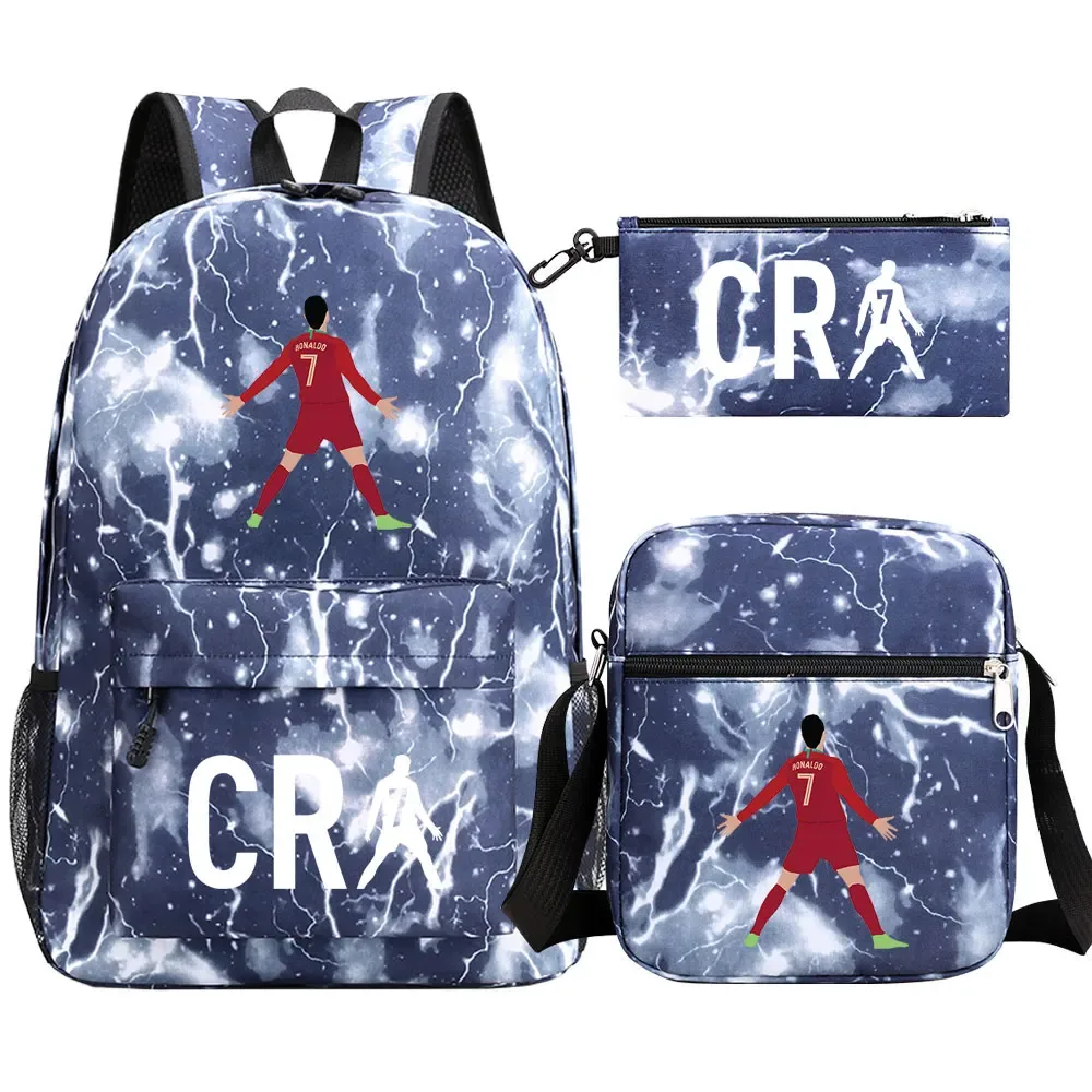 football cr7 cosplay sacs d'école sac à dos scolaire ordinateur portable adolescent garçons filles cartables 3 pièces/ensemble
