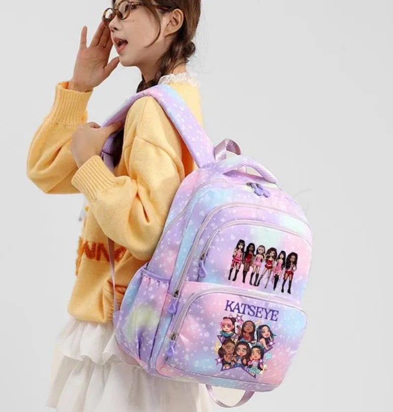 sac à dos katseye pour femmes, 3 pièces/ensemble, sac d'école pour étudiants, grande capacité, sac de voyage en plein air, sac d'école pour étudiants avec dessin animé