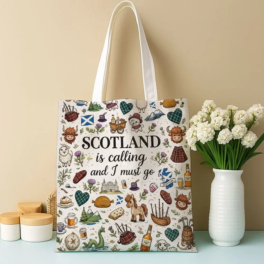 Sac fourre-tout au design écossais amusant pour femmes, sac à bandoulière avec symbole écossais, sacs de courses non doublés, parfaits pour les courses et les cadeaux