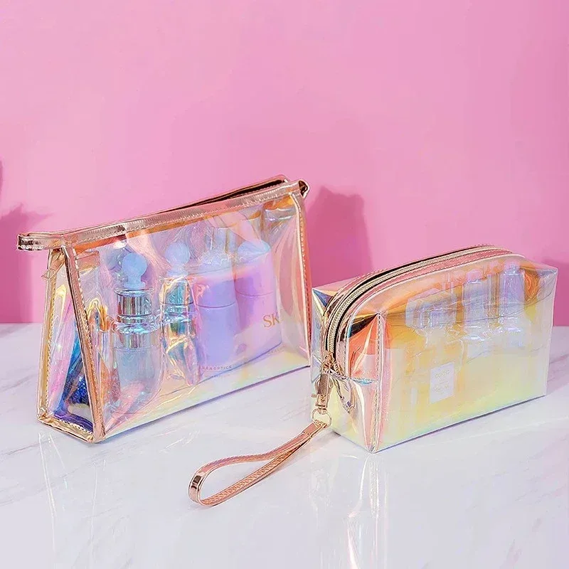 Étui à maquillage transparent en PVC tendance pour femmes, organiseur de beauté laser, pochette mini sac en gelée pour dames, sac à cosmétiques