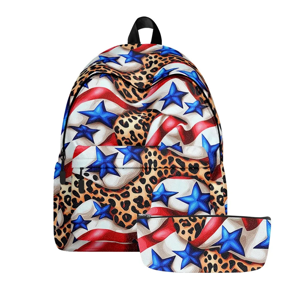 sac à dos imprimé à rayures étoiles patriotiques, aigle américain, sacs à crayons, bretelles réglables, sac d'école léger et durable, ensembles de voyage pour adolescents