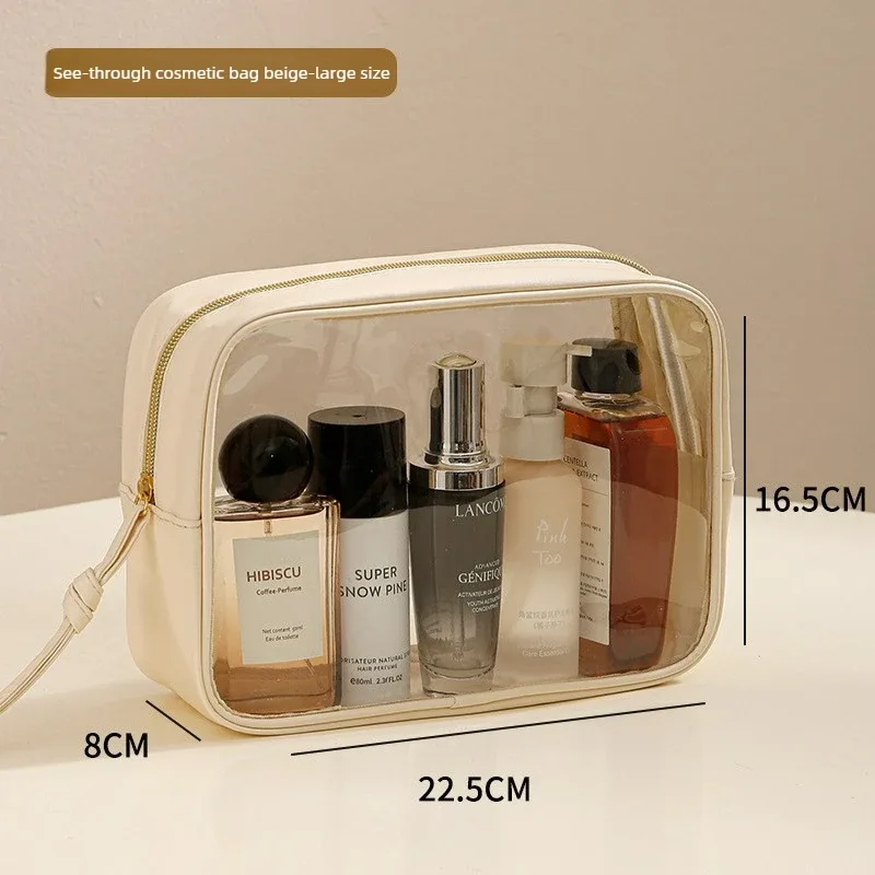 sac cosmétique en pvc transparent épaissi, sac cosmétique imperméable, sac de rangement de toilette multifonctionnel portable avec poignée
