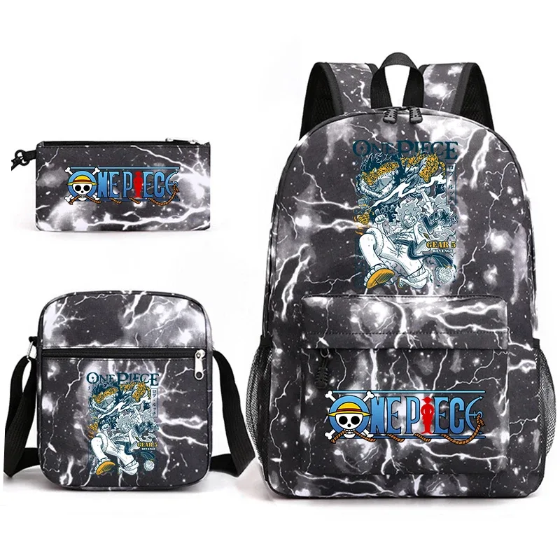 ensemble de sacs à dos d'école imprimés one piece luffy, 3 en 1, sac à bandoulière, trousse à crayons pour garçons, filles, enfants