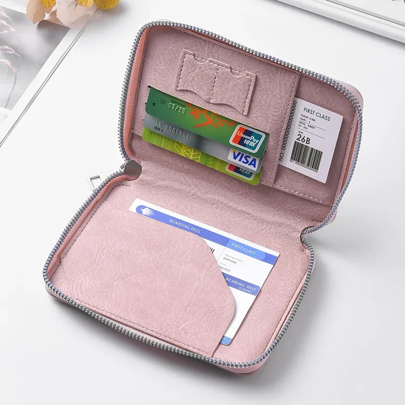 clip pour passeport de documents à fermeture éclair, portefeuille de voyage de grande capacité, sac de rangement pour billets, clip pour passeport