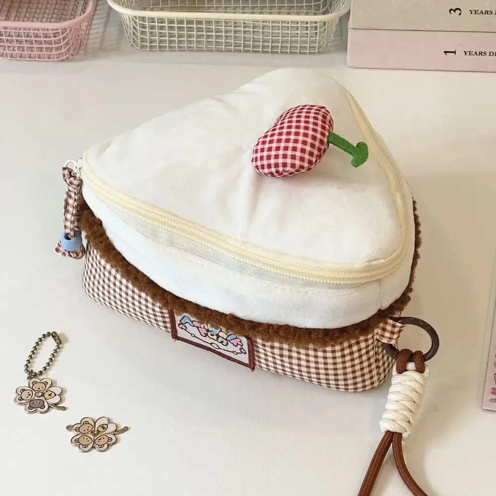 sac de maquillage multifonctionnel en cerise, grande capacité, design à rabat, trousse de toilette, sac à appareil photo triangulaire, voyage