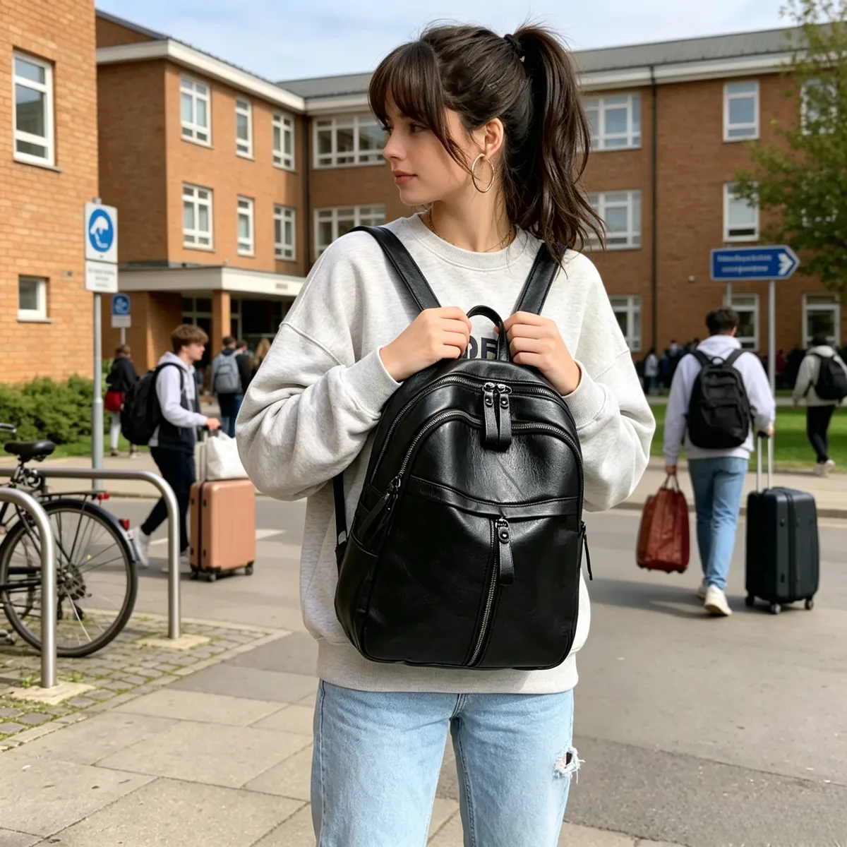sac à dos en cuir souple grande capacité, sac de voyage décontracté, sac à bandoulière multifonctionnel pour l'université, le travail et les trajets quotidiens
