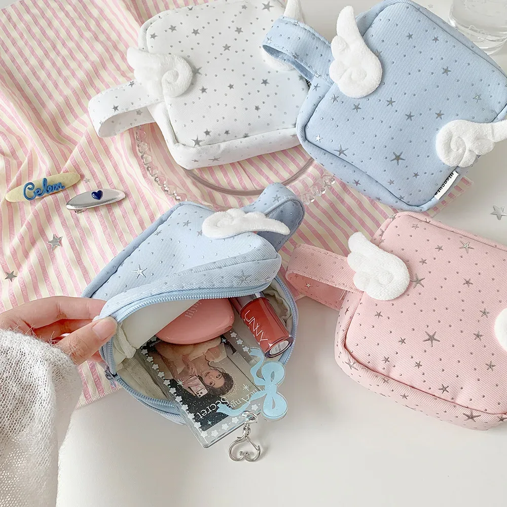 sac de rangement cosmétique portable multi-usage motif ange mignon, trousse de toilette, pochette de rangement pour rouge à lèvres et maquillage pour femmes, sac de voyage à main