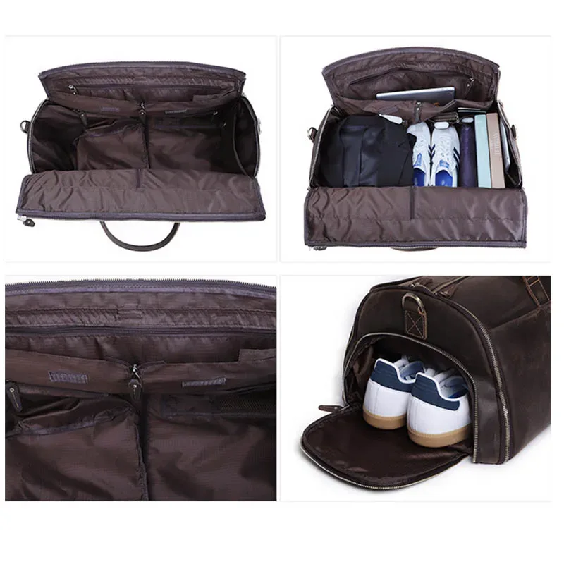 elin-sac pliant en cuir trempé pour homme, sacoche de voyage d'affaires avec poche à chaussures, juste de vêtements, bagage, polochon pour costumes