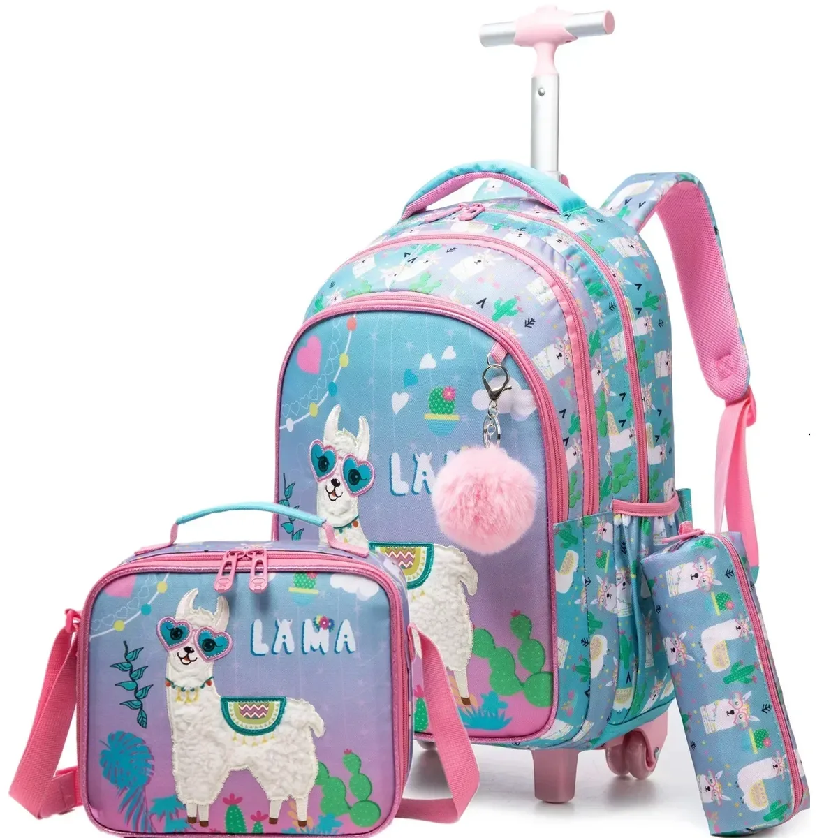 ensemble de sac à dos à roulettes pour enfants avec boîte à lunch, sac à dos scolaire à roulettes, sac à dos trolley pour filles