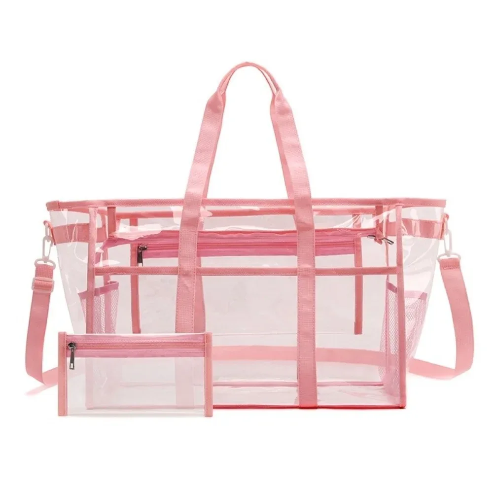 sac bandoulière transparent grande capacité, sac de toilette imperméable en pvc, sac de plage et de natation léger et surdimensionné