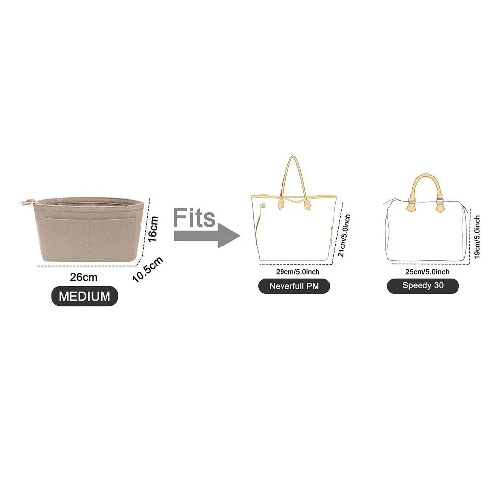 sac fourre-tout en feutre pour femmes, sac à main de voyage portable, sacs à cosmétiques, sac à main à doublure d'insertion, sacs de marque de stockage de poudres