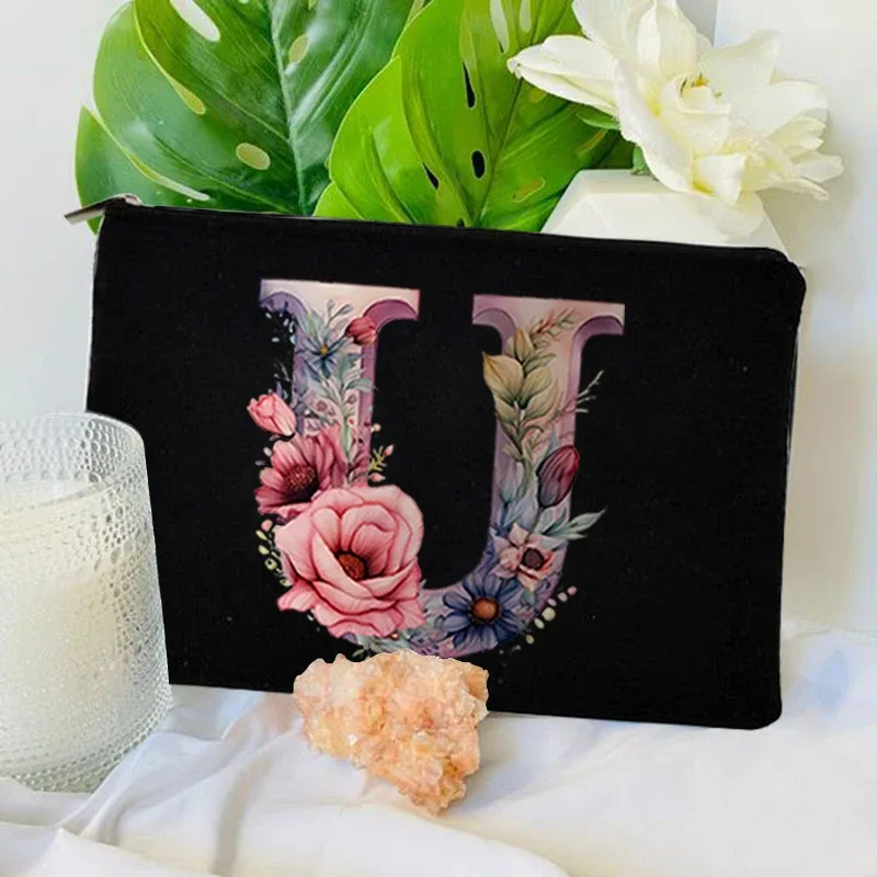 1 pc sac à lettres initiales sac de maquillage avec lettres pour femmes sac à cosmétiques initiales a-z sac de maquillage personnalisé sac de voyage, cosmétique initial