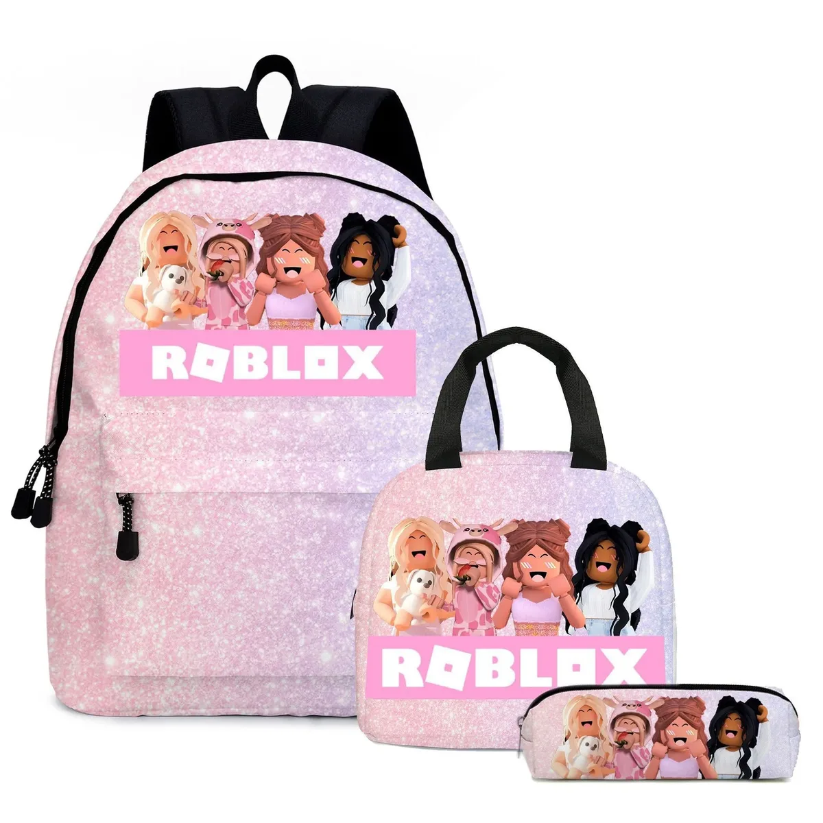 ensemble de 3 pièces : sac à dos scolaire, sac à déjeuner et trousse à crayons sur le thème de roblox, dessin animé et anime – cadeau d'anniversaire pour étudiant