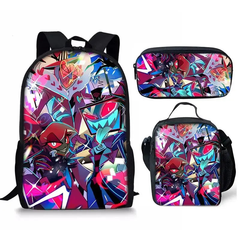 hôtel hazbin sac à dos cartable sac à déjeuner trousse à crayons ensemble cadeau pour enfants étudiants