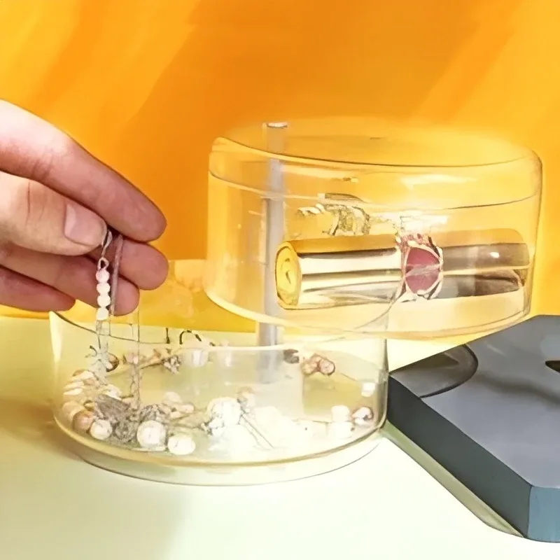 organisateur de bijoux rotatif à 360°, boîte de rangement en plastique transparent, compacte, multi-couches, porte-boucles d'oreilles et bagues, anti-poussière, présentoir de bureau