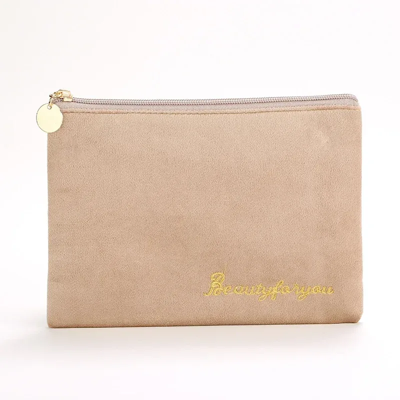 trousse de maquillage en peluche, trousse à cosmétiques pour femmes, grande trousse de toilette de voyage de couleur unie à fermeture éclair, pochette de lavage de beauté