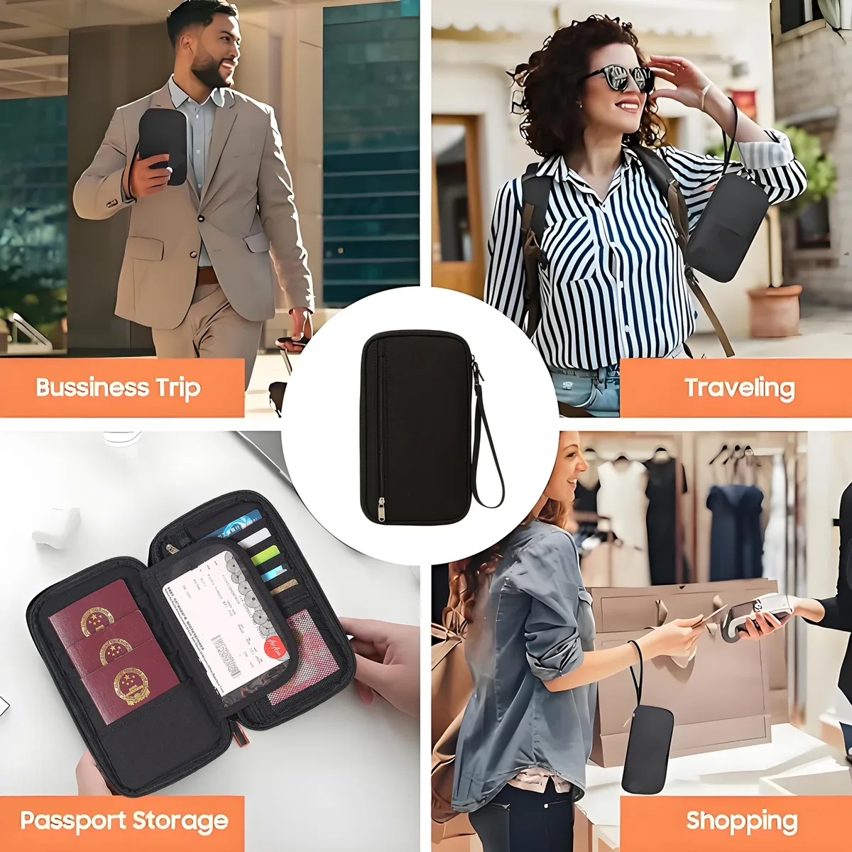 sac de rangement de portefeuille de porte-passeport bloquant rfid familial-organisateur de documents de voyage avec étui pour cartes de crédit sac de voyage essentiel