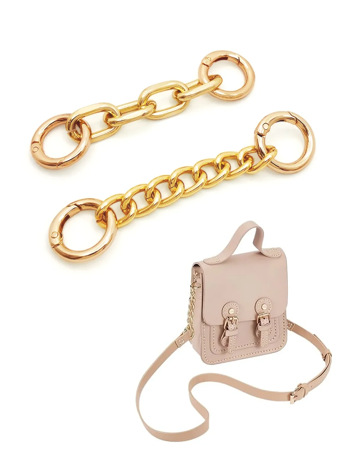 chaînes d'extension de sangle de sac en métal, 2 styles, avec anneaux à ressort pour sangles de sac à bandoulière