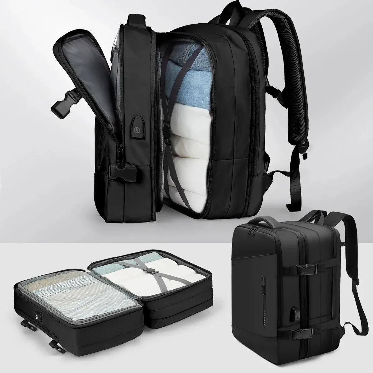 sac à dos de voyage imperméable de grande capacité avec compartiment à chaussures indépendant, rangement multi-compartiments et multi-couches, minimaliste a