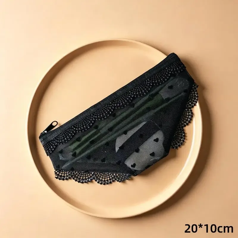trousse de maquillage portable en dentelle et résille, format unique, avec fermeture éclair, pour cosmétiques, outils de beauté et articles de toilette, pochette de rangement ▪