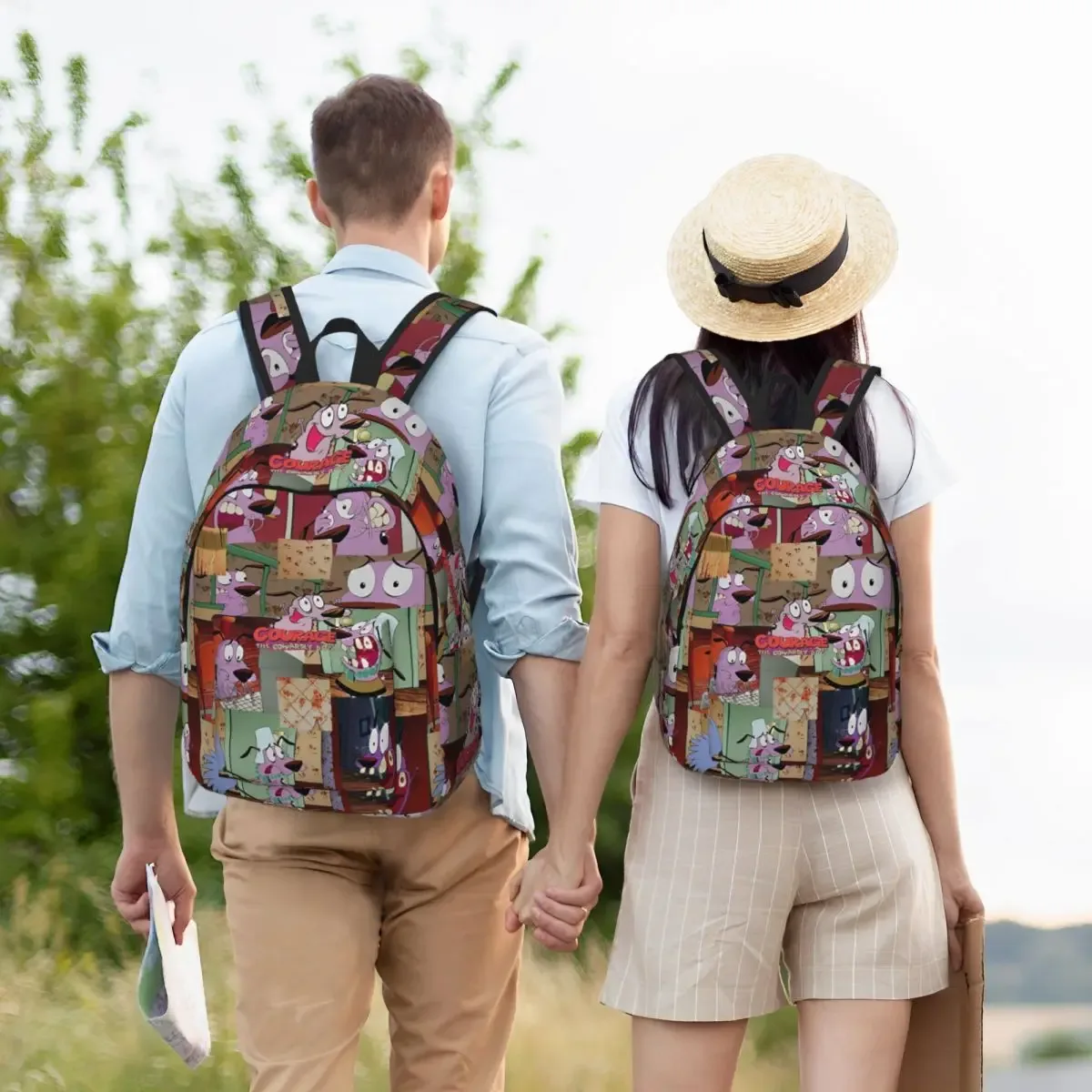sac à dos drôle de dessin animé pour hommes et femmes, sac à dos en toile pour ordinateur portable, sac de voyage, sac de randonnée, sac à dos de comédie, chien lâche, c-courage, durable, lycée, mignon
