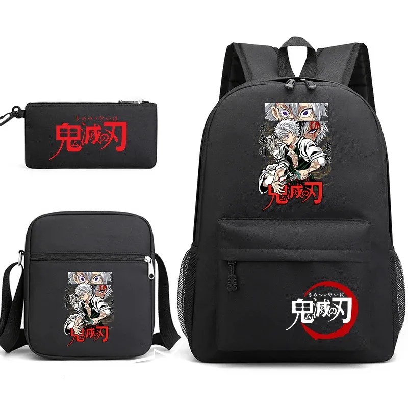 ensemble de sacs à dos d'école imprimés demon slayer, 3 pièces, avec sac à bandoulière, trousse à crayons pour garçons et filles