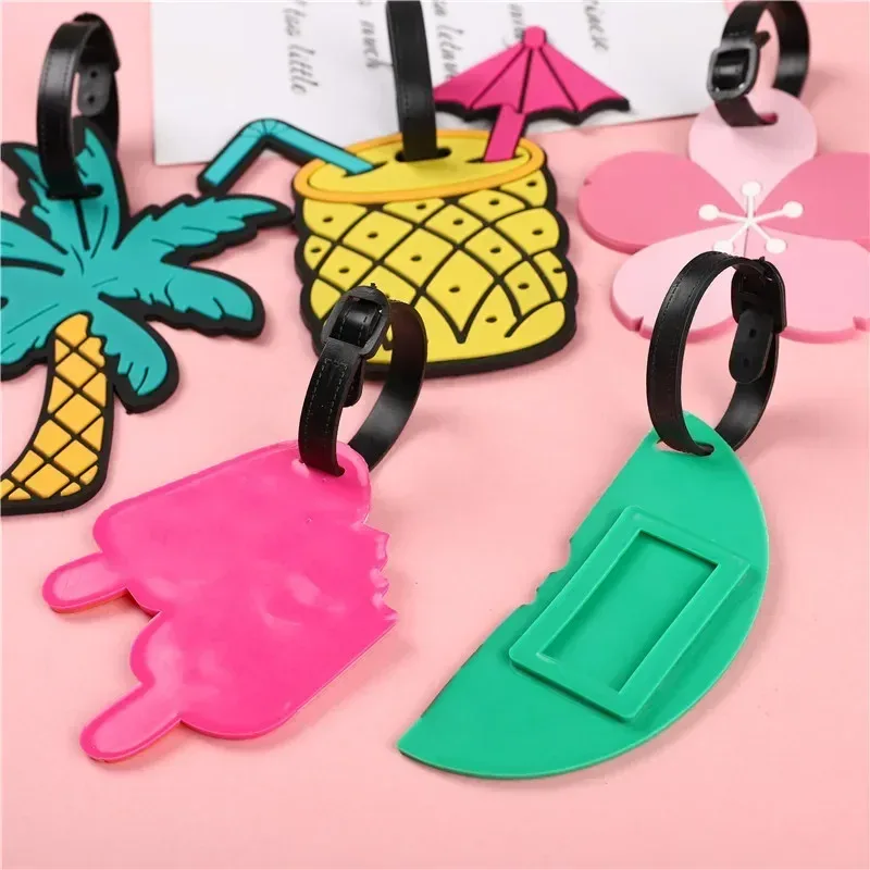 étiquettes de bagage en gel de silice, fruits de dessin animé, porte-étiquette d'adresse d'identification de valise, étiquettes d'embarquement pour bagages, accessoires de voyage pour femmes et hommes