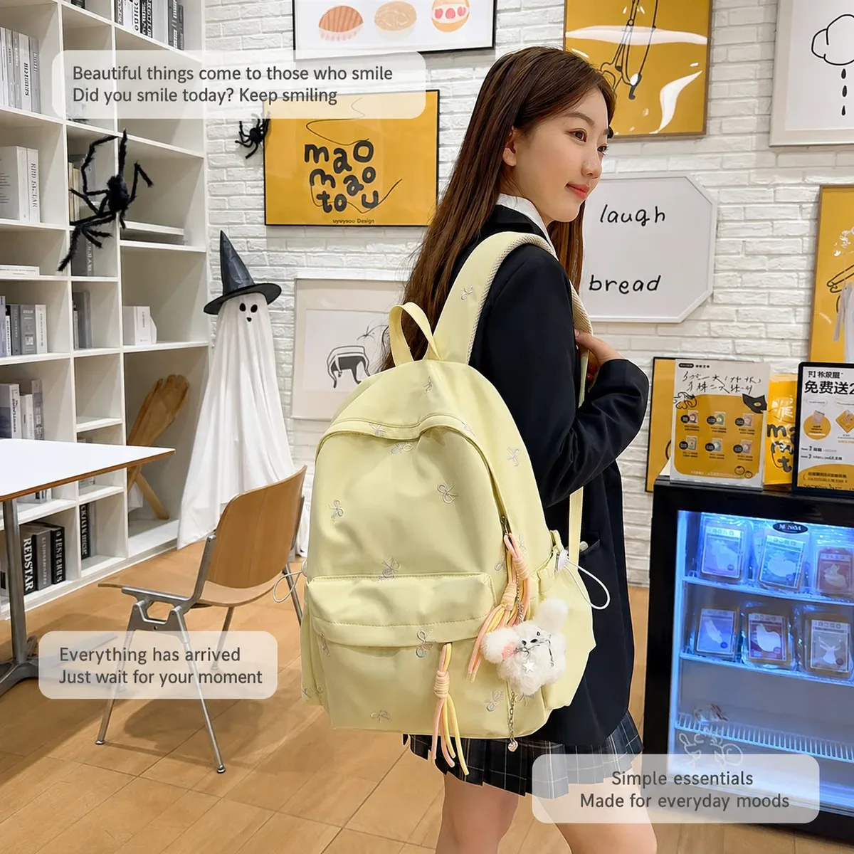 Sac à dos pour adolescentes, confortable, brodé, décontracté, sac d'école pour le lycée et l'université, sac à dos scolaire tendance en nylon pour tous les jours.