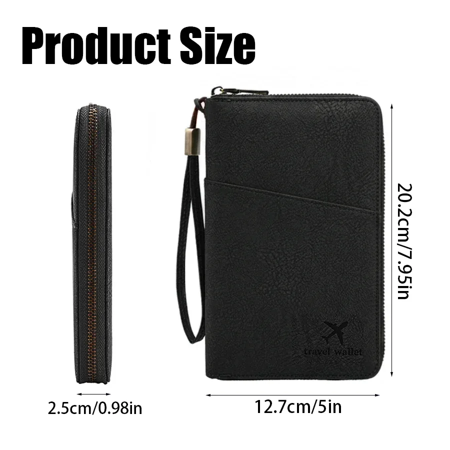 porte-passeport avec fermeture à glissière, protection rfid, étui de rangement pour documents de voyage multi-poches noir, portefeuille en simili cuir xjm, 1 pièce