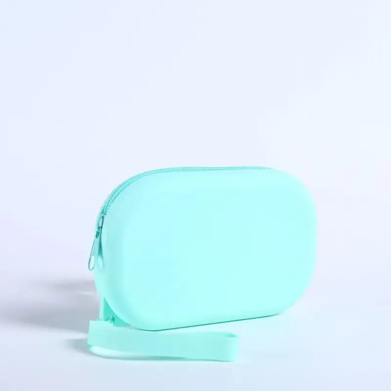 pochette en silicone à fermeture éclair lisse pour écouteurs, portefeuille, organisateur de cosmétiques, porte-monnaie pour femmes et filles