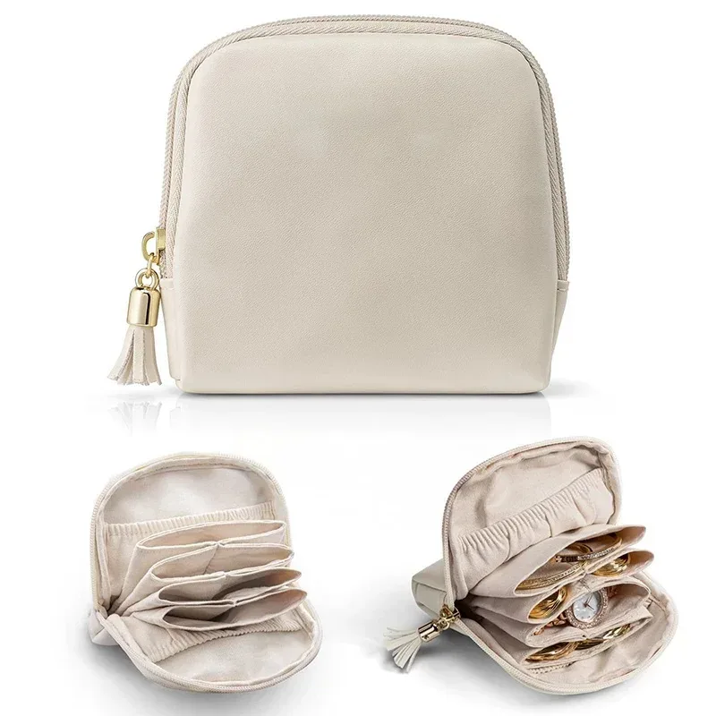 sac de rangement portable en pu pour bijoux, pochette multi-tringles à cordon, étui de voyage zippé pour colliers, bracelets et boucles d'oreilles