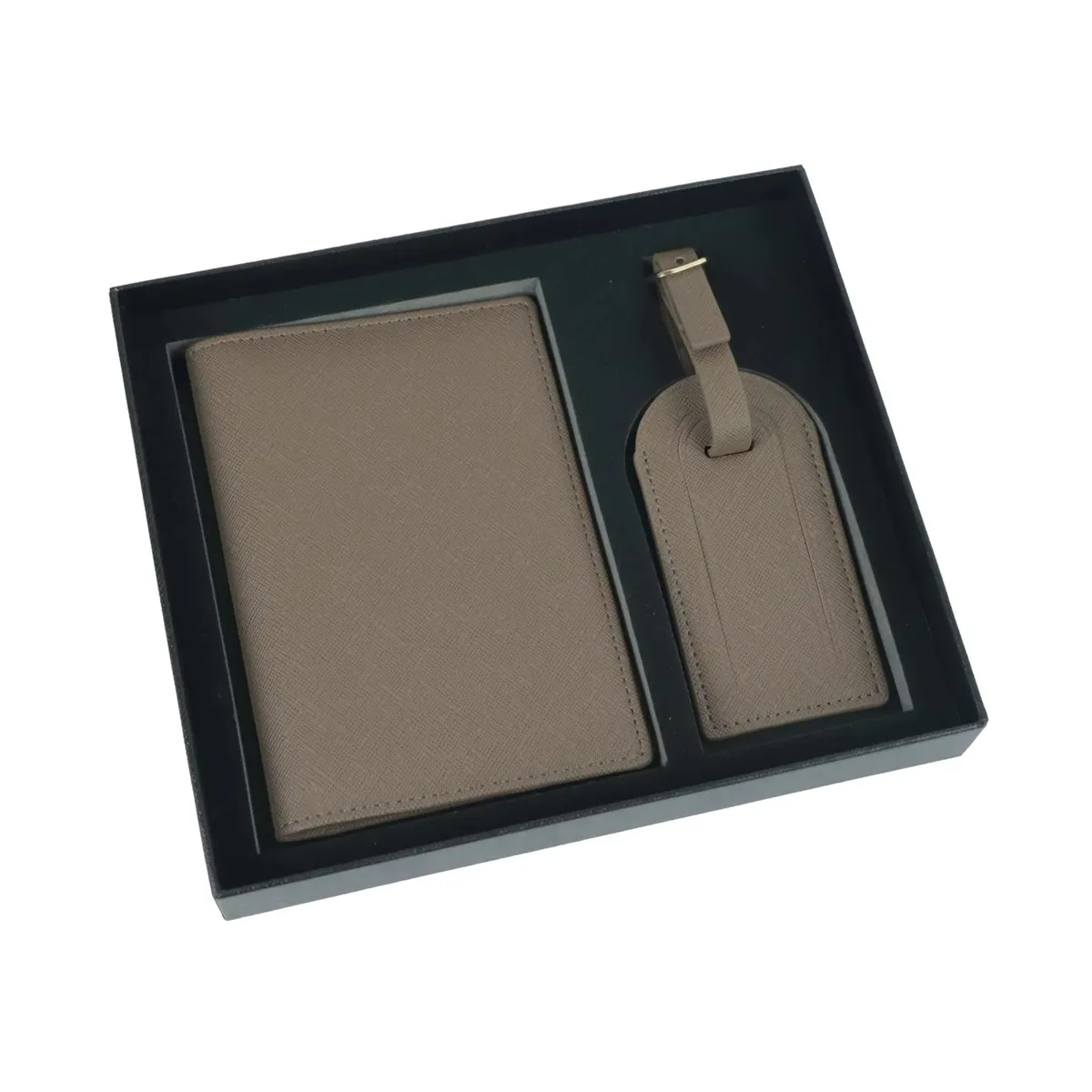 coffret cadeau avec lettres initiales monogrammées gratuites, porte-passeport en cuir saffiano, étiquette de bagage, couverture de passeport, accessoires de voyage