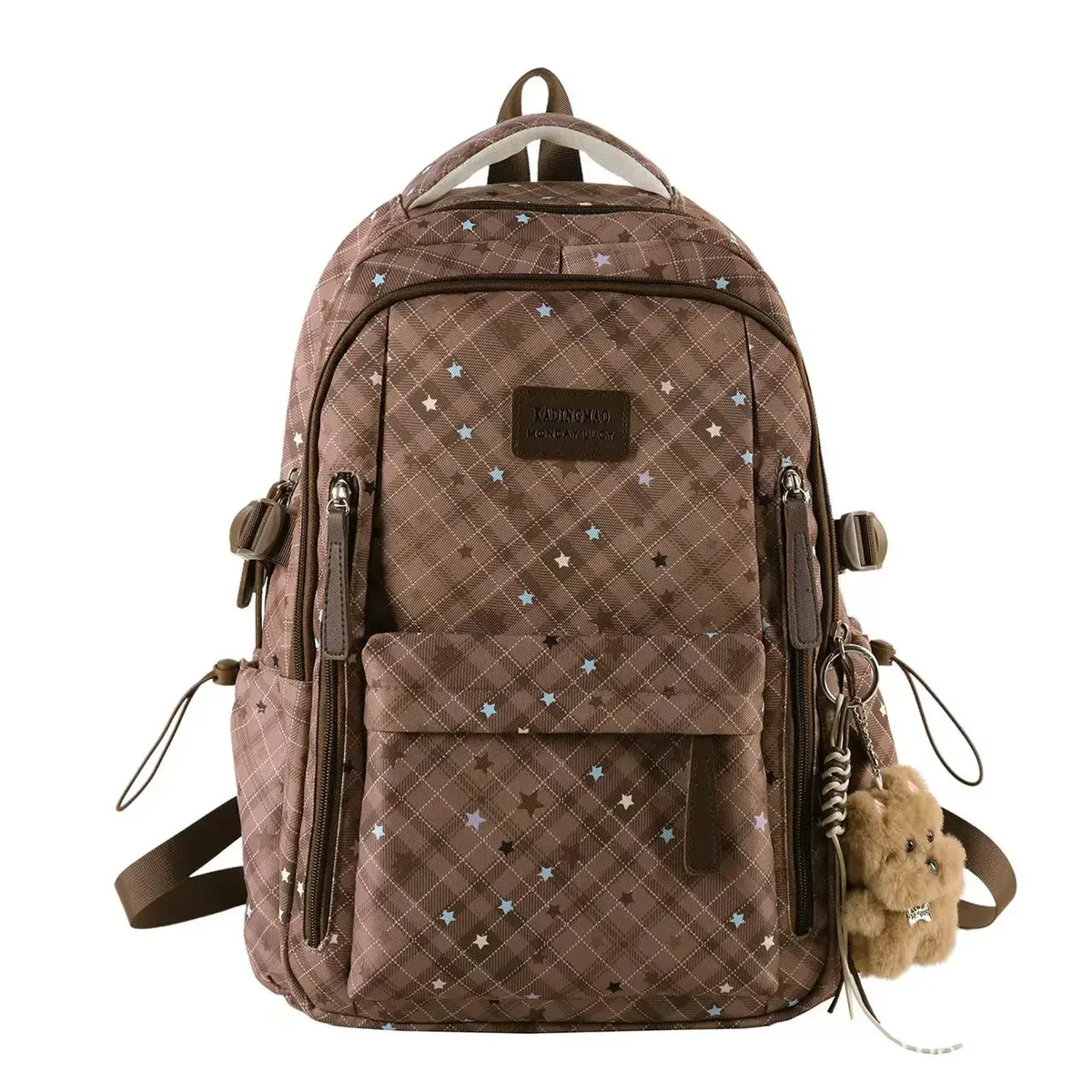 sac à dos décontracté grande capacité tendance pour les loisirs et les voyages, en nylon, pour les jeunes filles du collège et du lycée, sac à dos d'extérieur à imprimé à carreaux