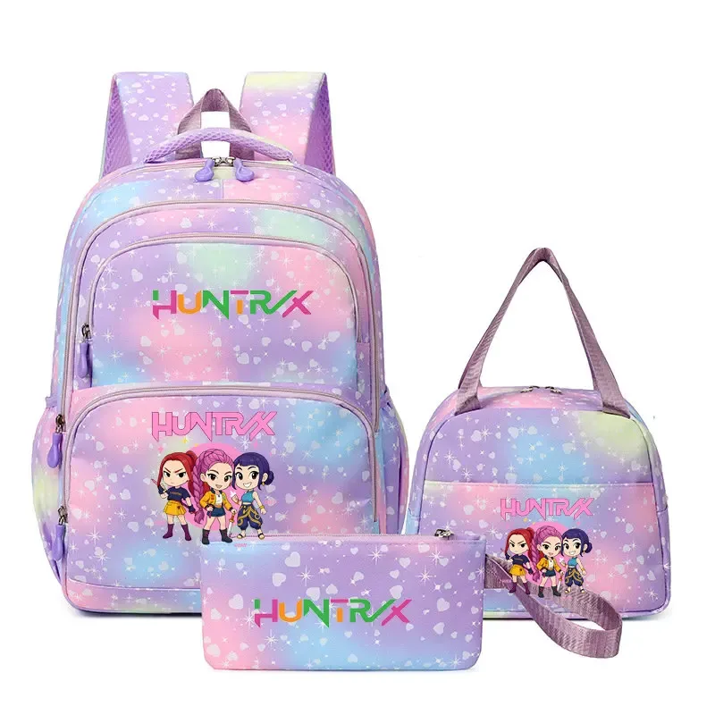 lot de 3 sacs à dos kpop demon hunters, cartable de dessin animé pour adolescents, sac d'étudiant, sacoche pour ordinateur portable et livres, sac de voyage, mochilas