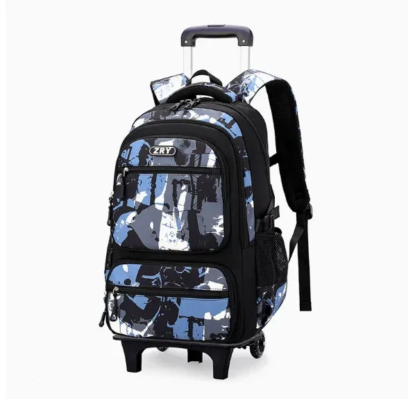 sac à dos à roulettes pour garçons, école primaire et collège, sac à roulettes pour garçons avec 6 roues, sac à dos à roulettes avec 2 roues