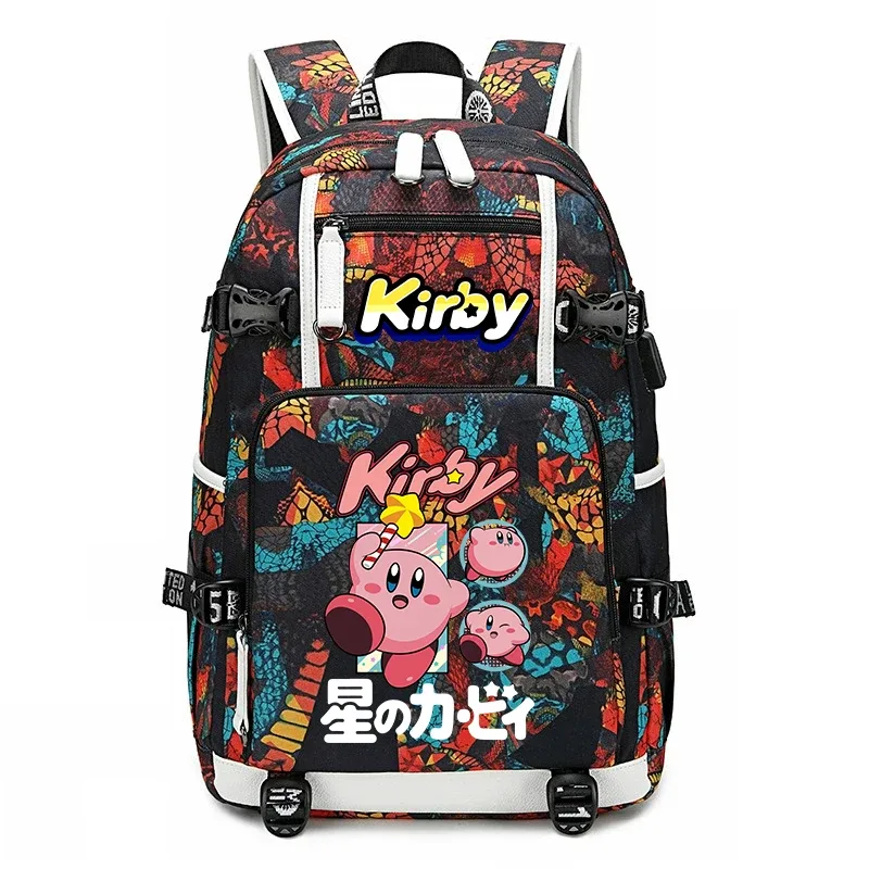 sac à dos d'étudiant imprimé dessin animé kirby, sac d'école de voyage de grande capacité pour enfants et adolescents