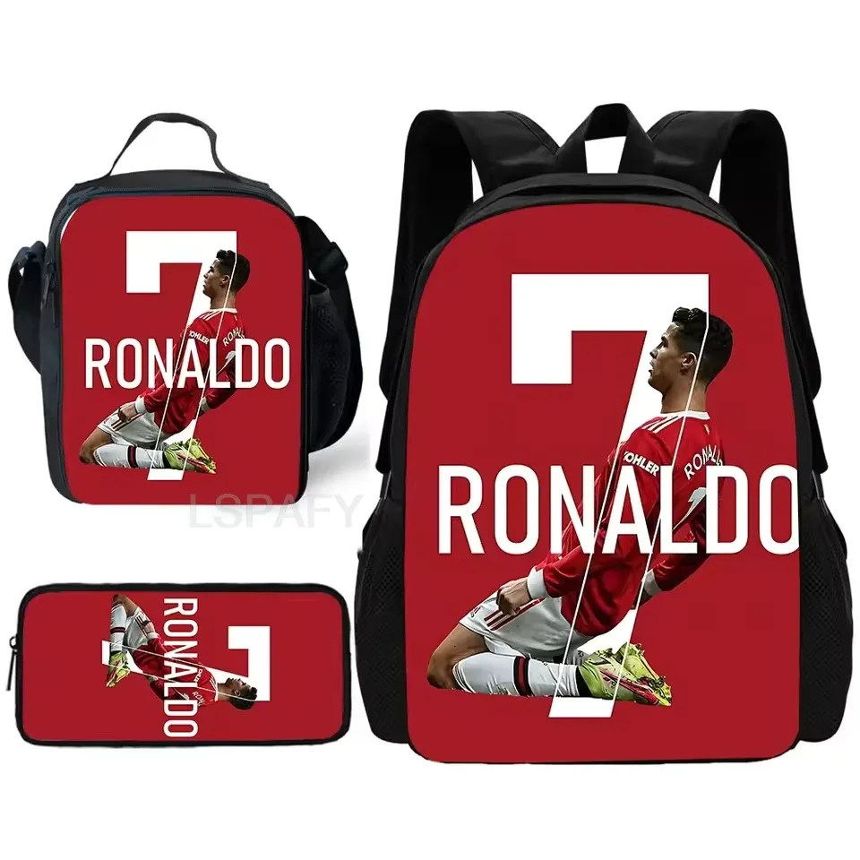 ensemble de sacs à dos 3 pièces à motif cr7 soccer star – sac à dos décontracté de grande capacité avec pochette et sac fourre-tout assortis, parfait pour le quotidien