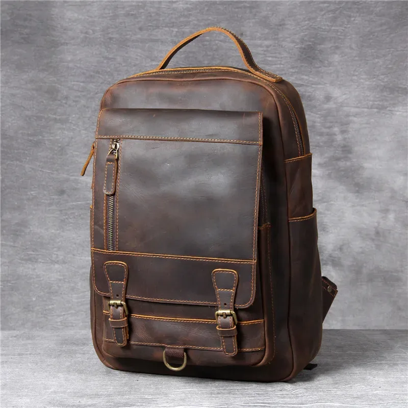 pndcloser-sacs à dos en cuir de vachette pour hommes, sac à dos de voyage pour ordinateur portable, sacs à livres en cuir véritable, rétro, simple, elin, cheval, antivol, haute qualité