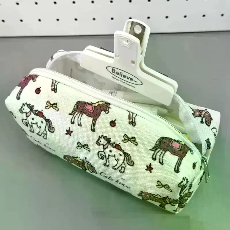 trousse à crayons mignonne motif poney, sac de papeterie kawaii, organiseur d'accessoires scolaires