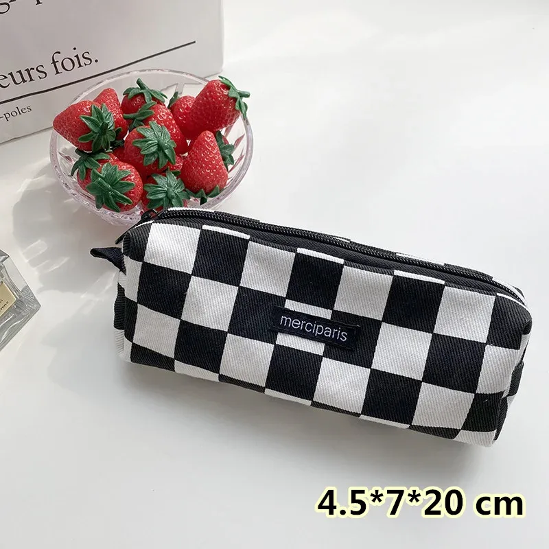 trousse de maquillage de voyage à carreaux, sac de rangement cosmétique, sacs à main pour femmes, portefeuille, étuis à crayons scolaires mignons, sacs en poudre, mode coréenne